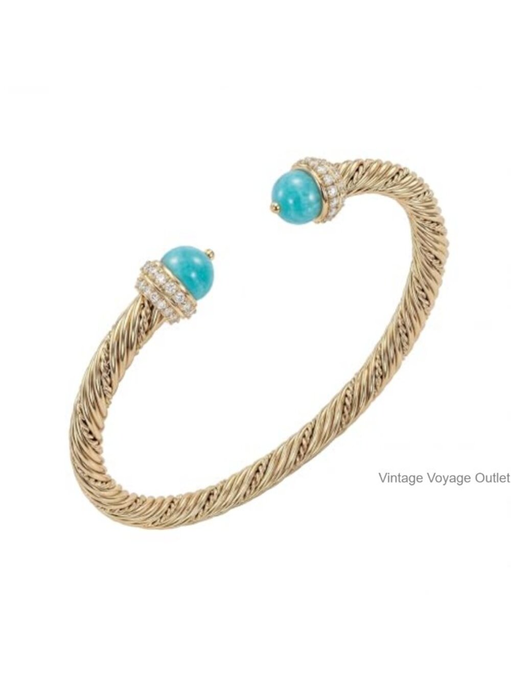 14K Gold Plated Open Cuff Bangle Bracelet Adjustable Twisted Cable Charm